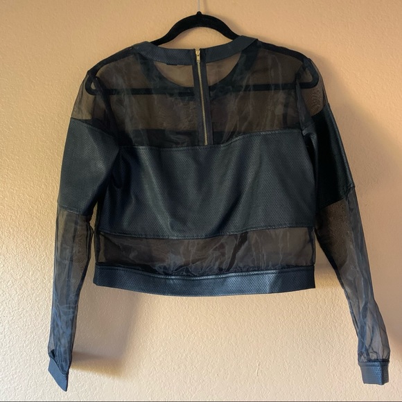 Homage for Los Angeles - Sheer Faux Leather Perforated Panel Long Sleeve Top - S - Picture 9 of 9